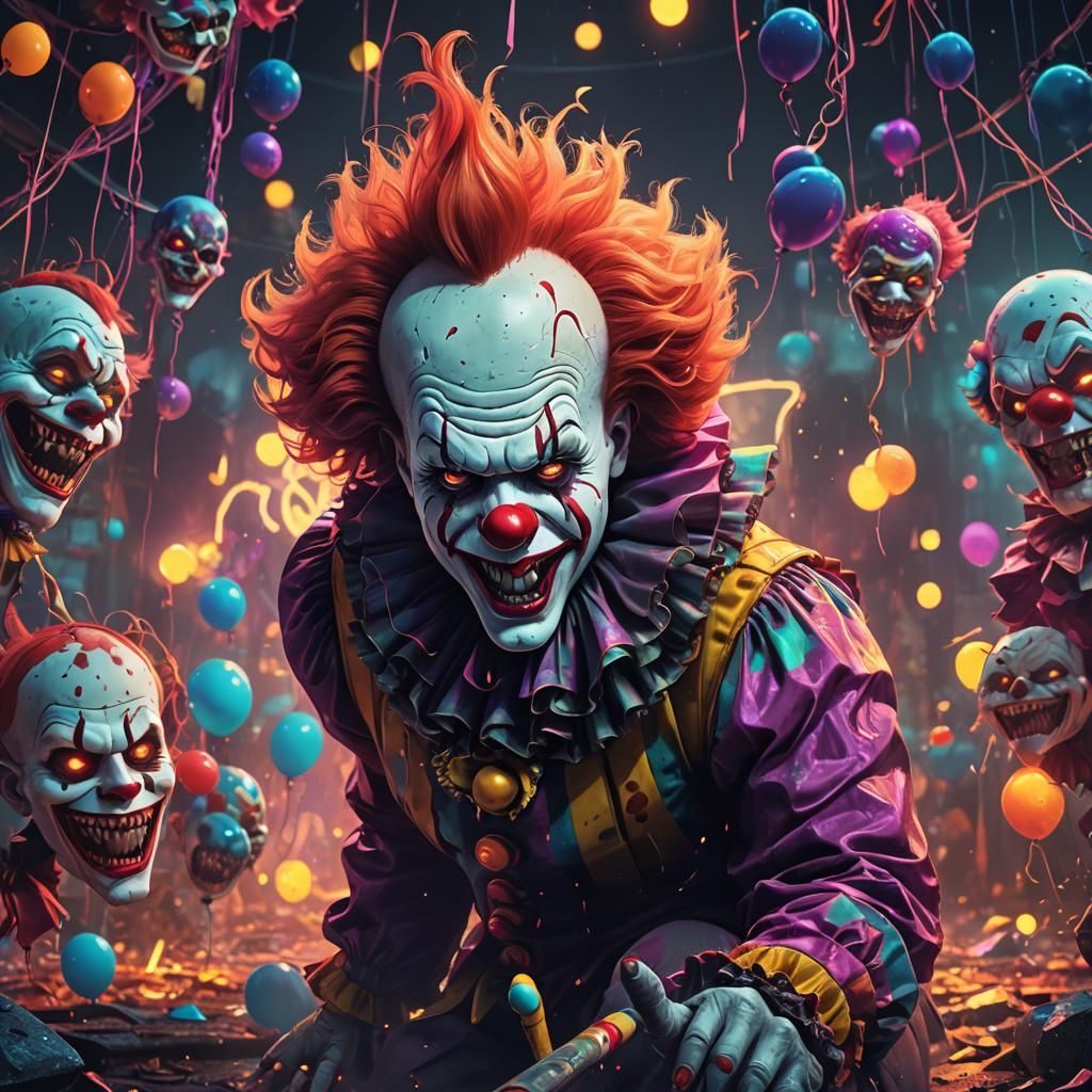 Cute But Evil Clown in Neon Fantasy Art