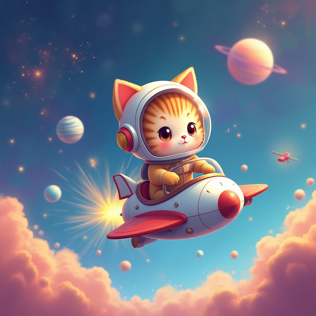 Kitten Pilot Navigating a Cosmic Nebula
