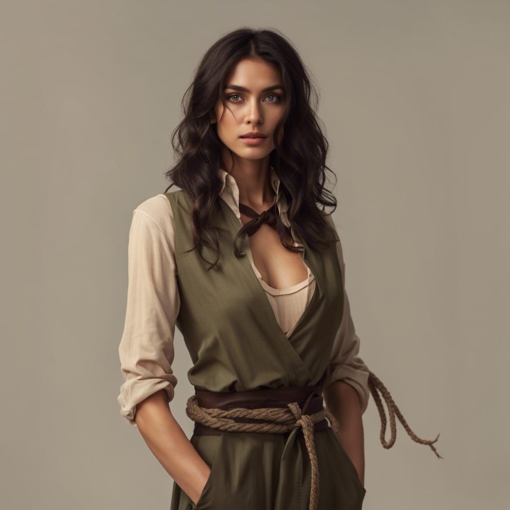 Bound Woman with Dark Hair and Ripped Clothes