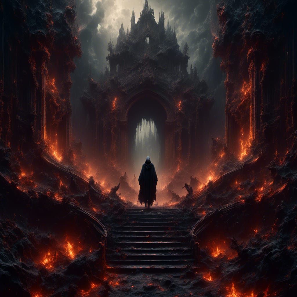 Hooded Figure Enters Purgatory Gate