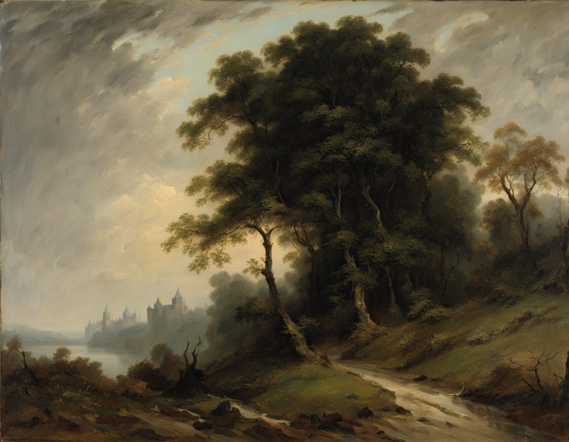 Gothic Castle in a Romantic Twilight Landscape