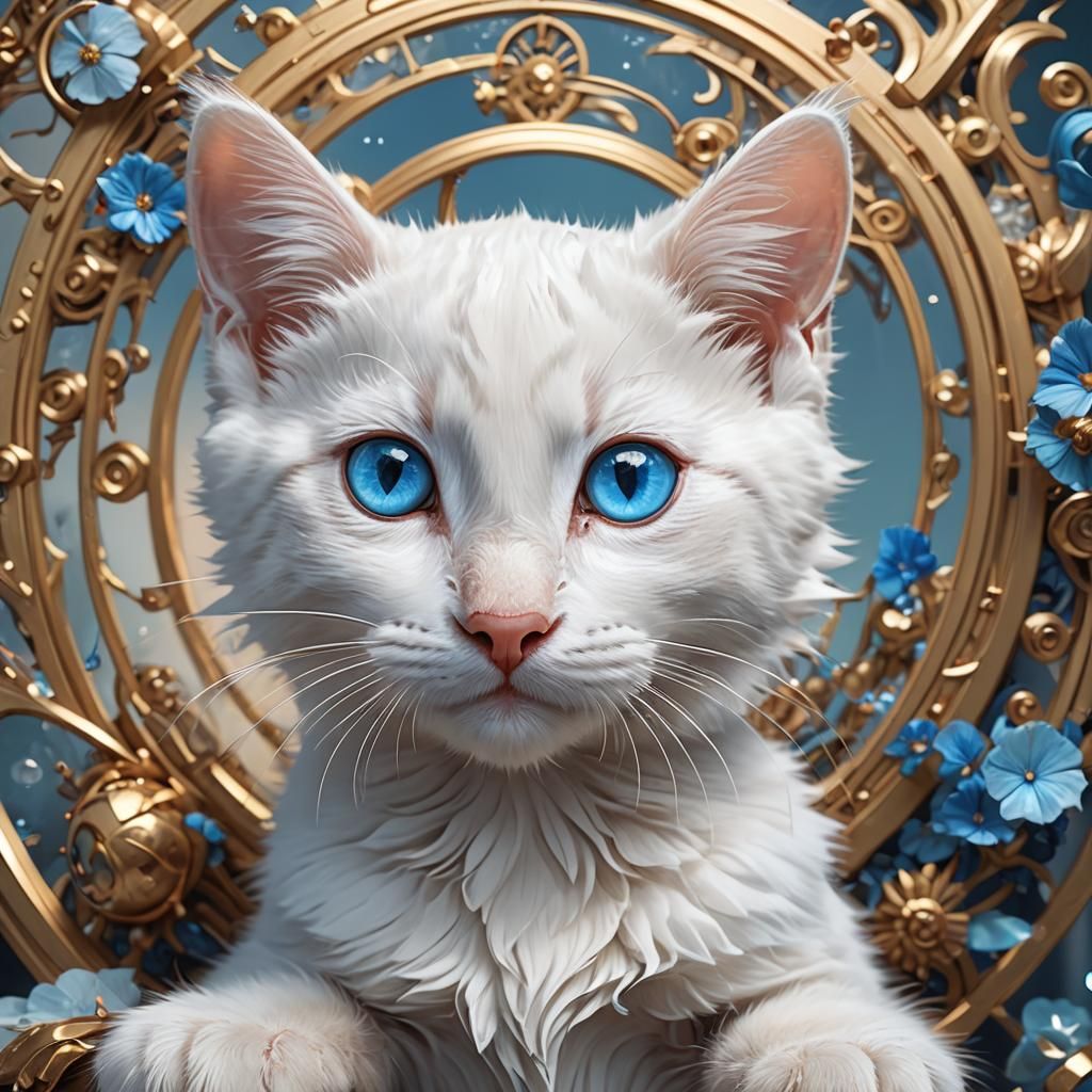 Adorable White Kitten Portrait in Detailed Digital Art