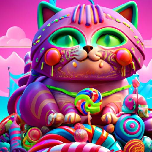 Fantastical Candy Cat Concept Art in Deep Color