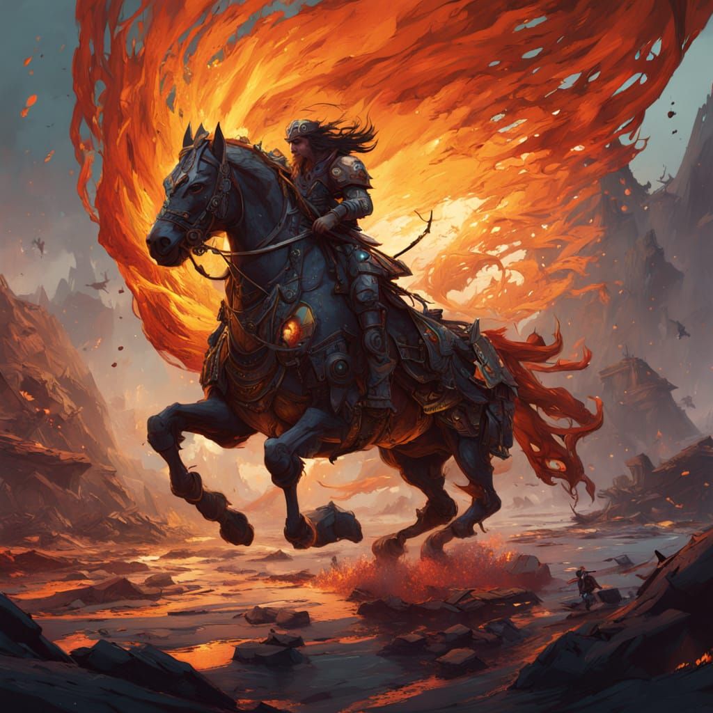 Majestic Fire Horse in Vibrant, Dancing Flames