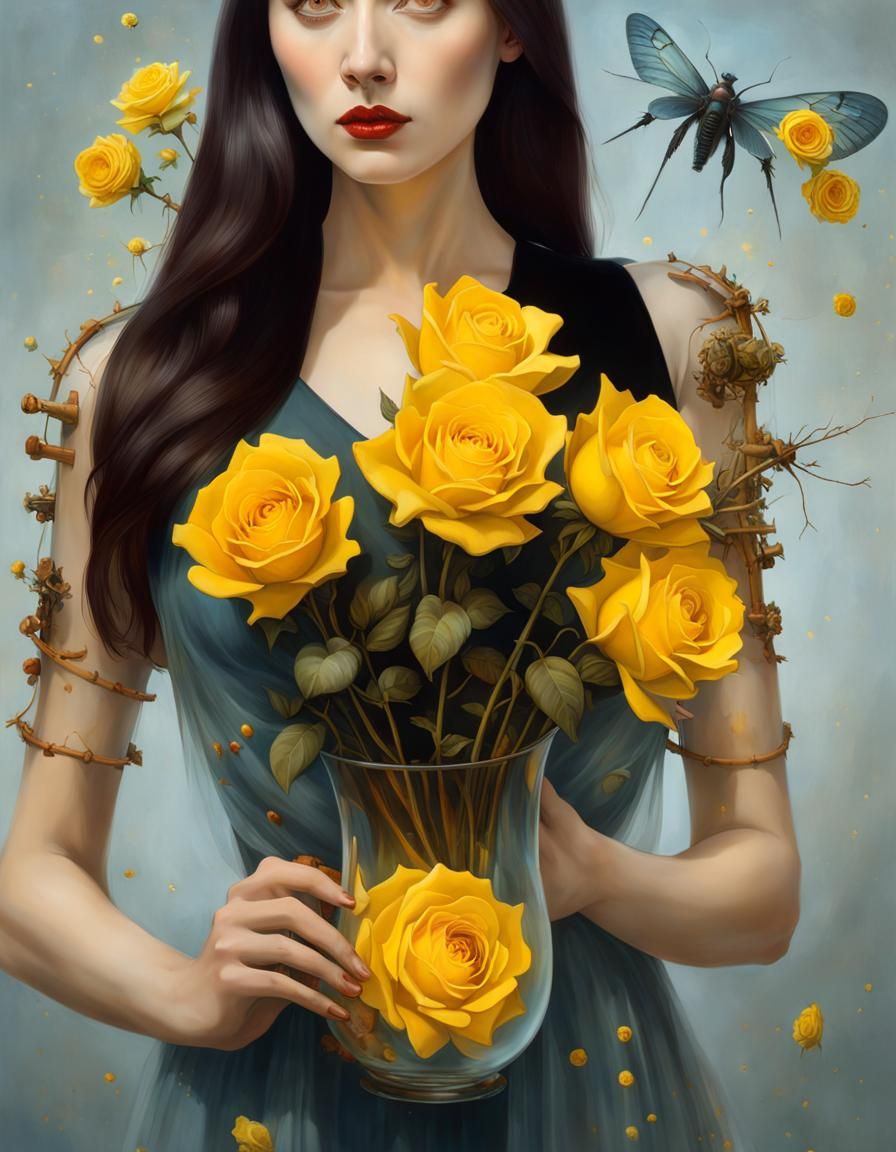 Surreal Anatomical Portrait with Roses