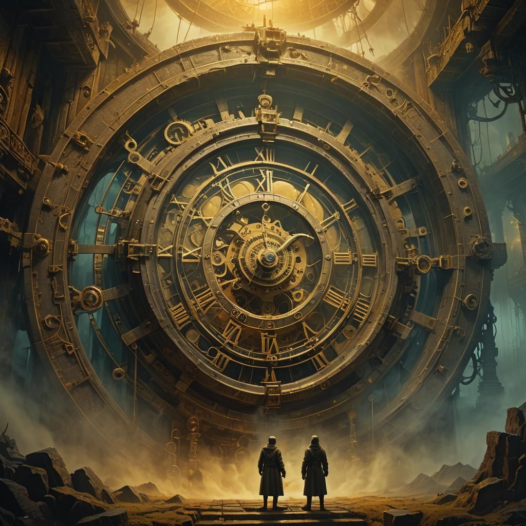 Mystical Timekeeper in Clockwork Chamber: Digital Matte Pain...