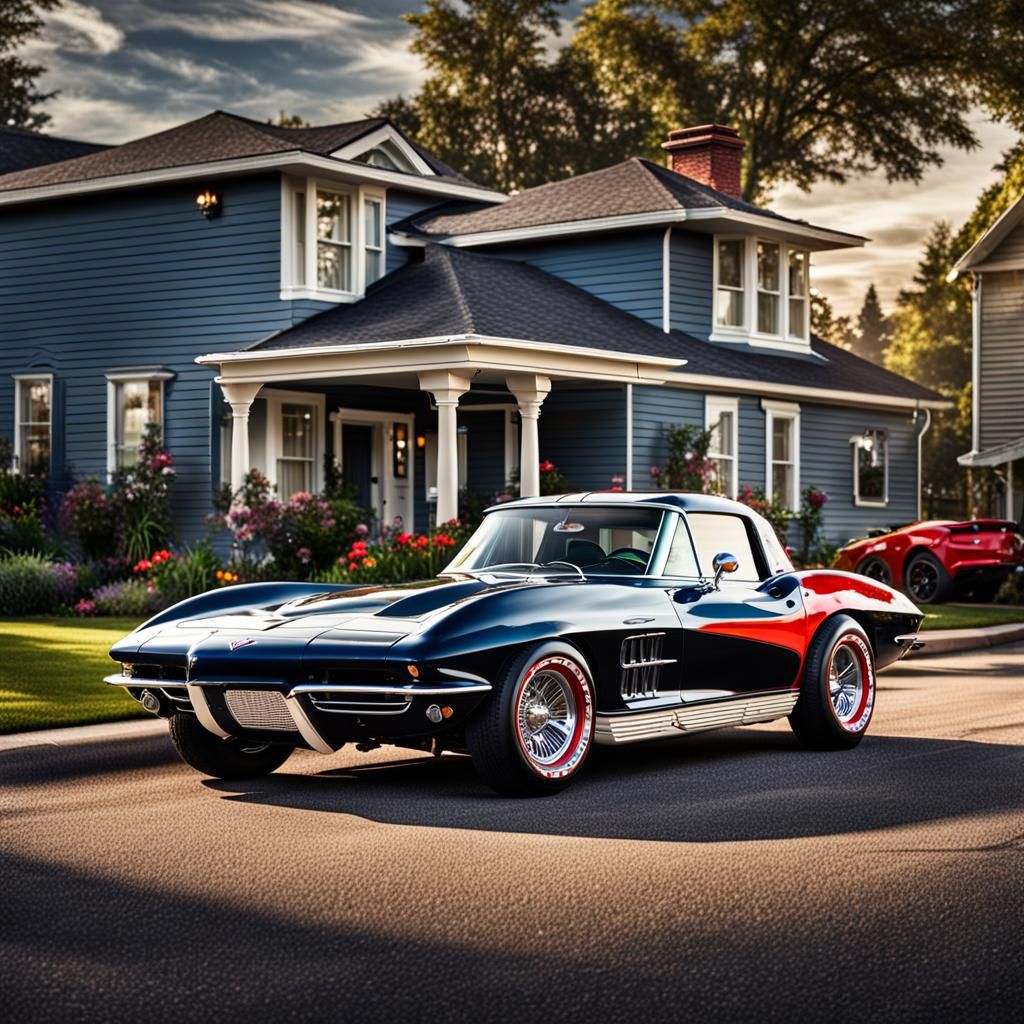 Hyperrealistic Corvette Racecar in Suburban Setting