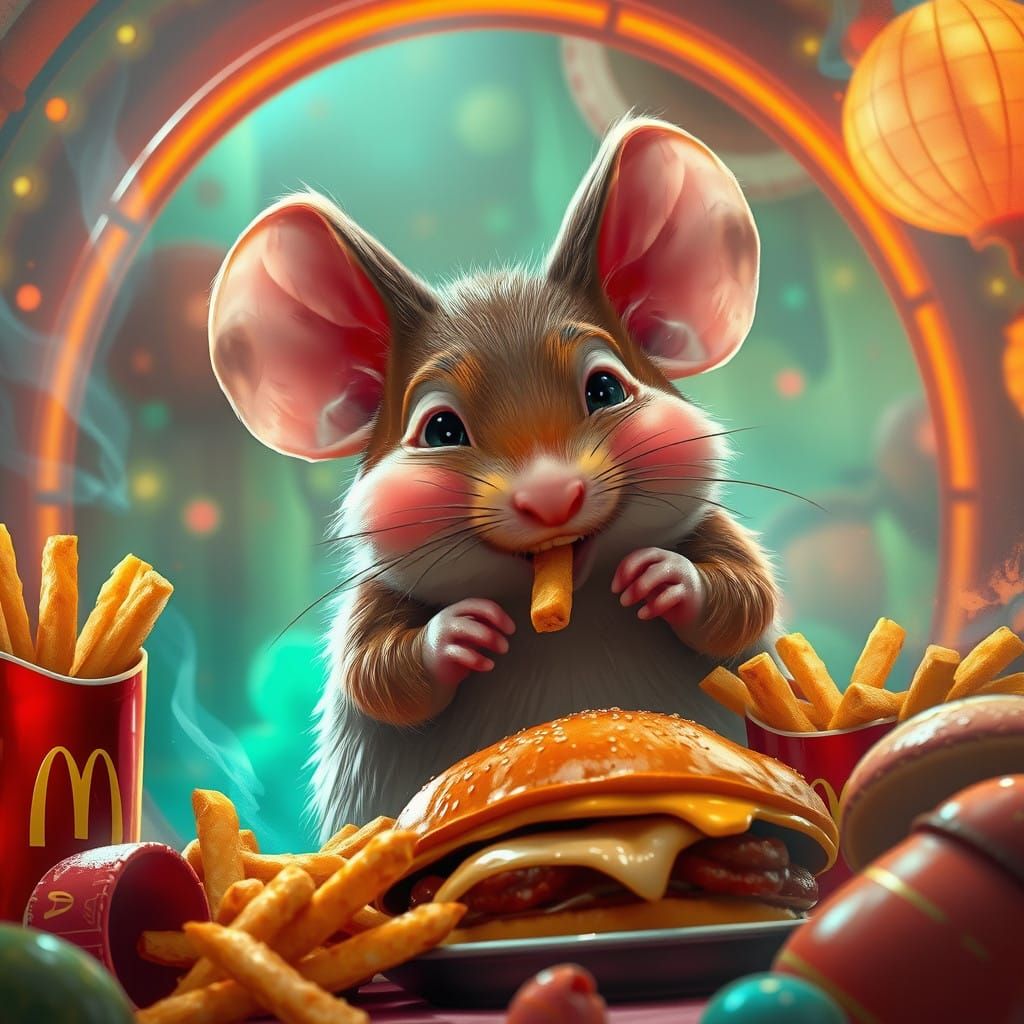 Fantastical Mouse Dines on Whimsical McDonald's Feast