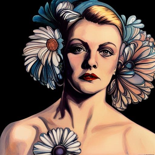 Bohemian Woman with Daisies: Expressionist Digital Art