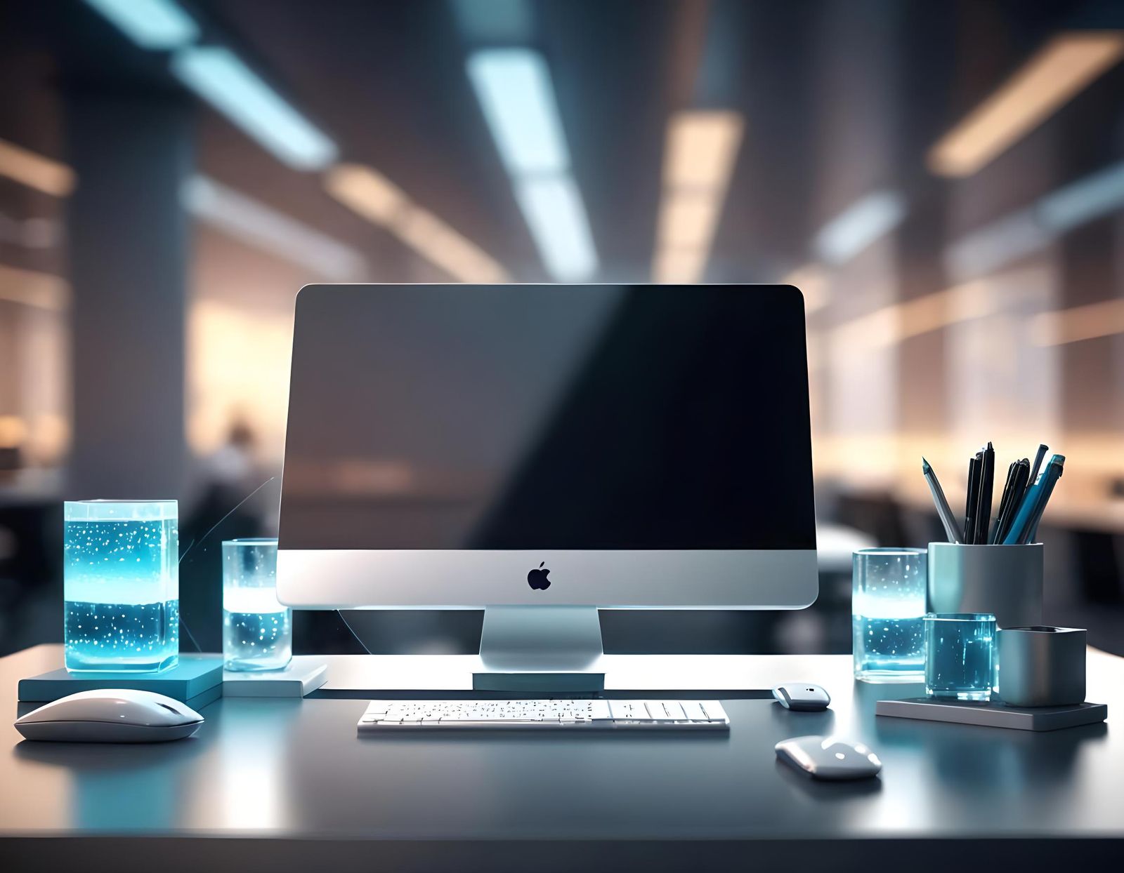 Futuristic Office Desk in 3D Rendering