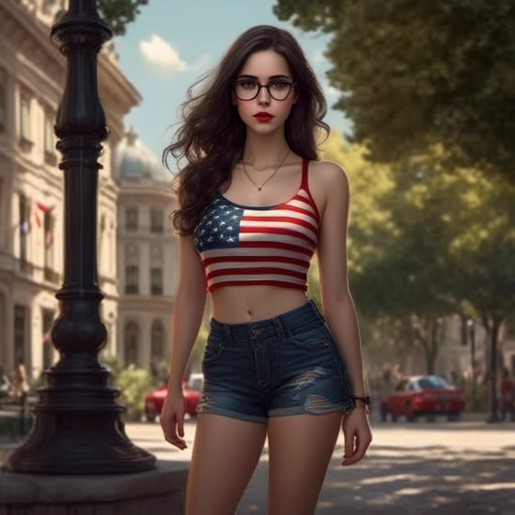 Young Woman Celebrates July 4th in Hyperrealism