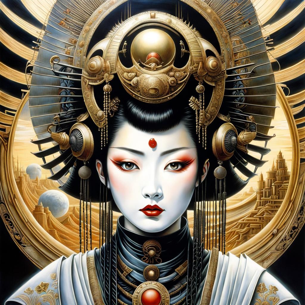 Geisha in Post-Apocalyptic Wonderland: Art Nouveau Portrait