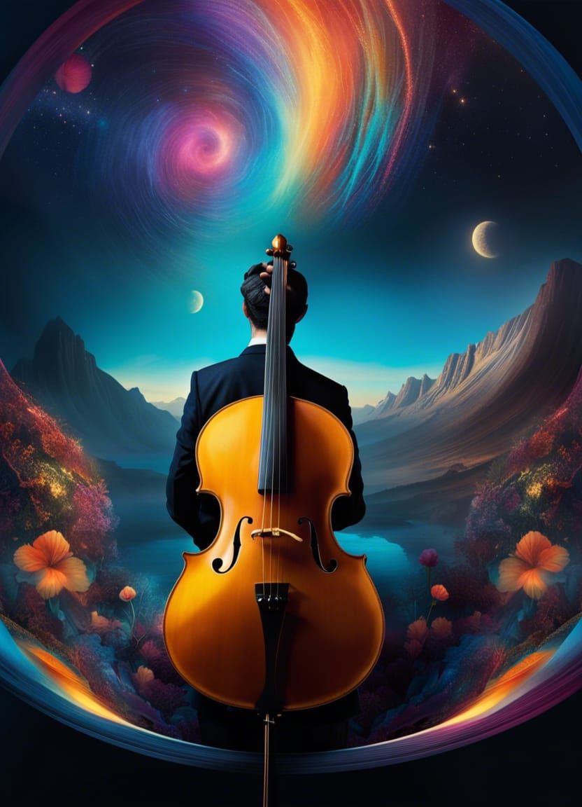 A musician lost in their melody, psychedelic trip