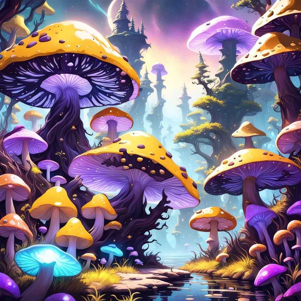 Fantasy Landscape with Fairies in 70s Style