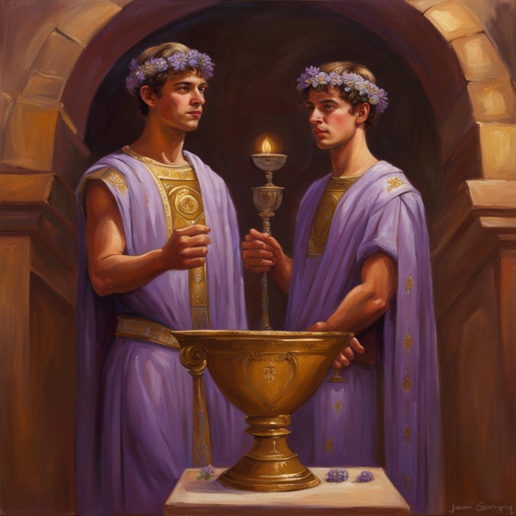 Roman Youths Share Chalice: Oil Painting