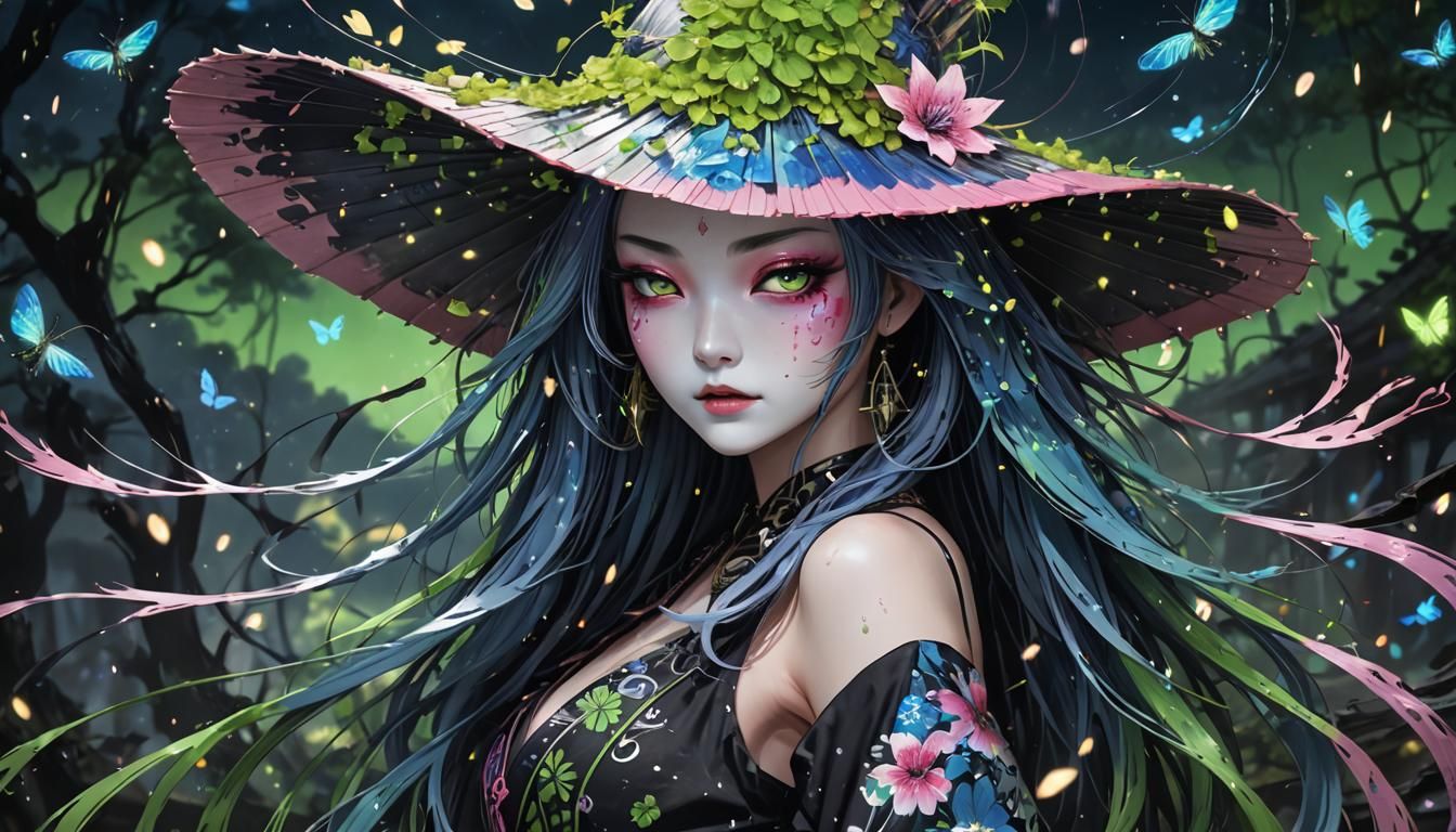 Grayscale Kabuki Figure with Fractal Zentangle Details