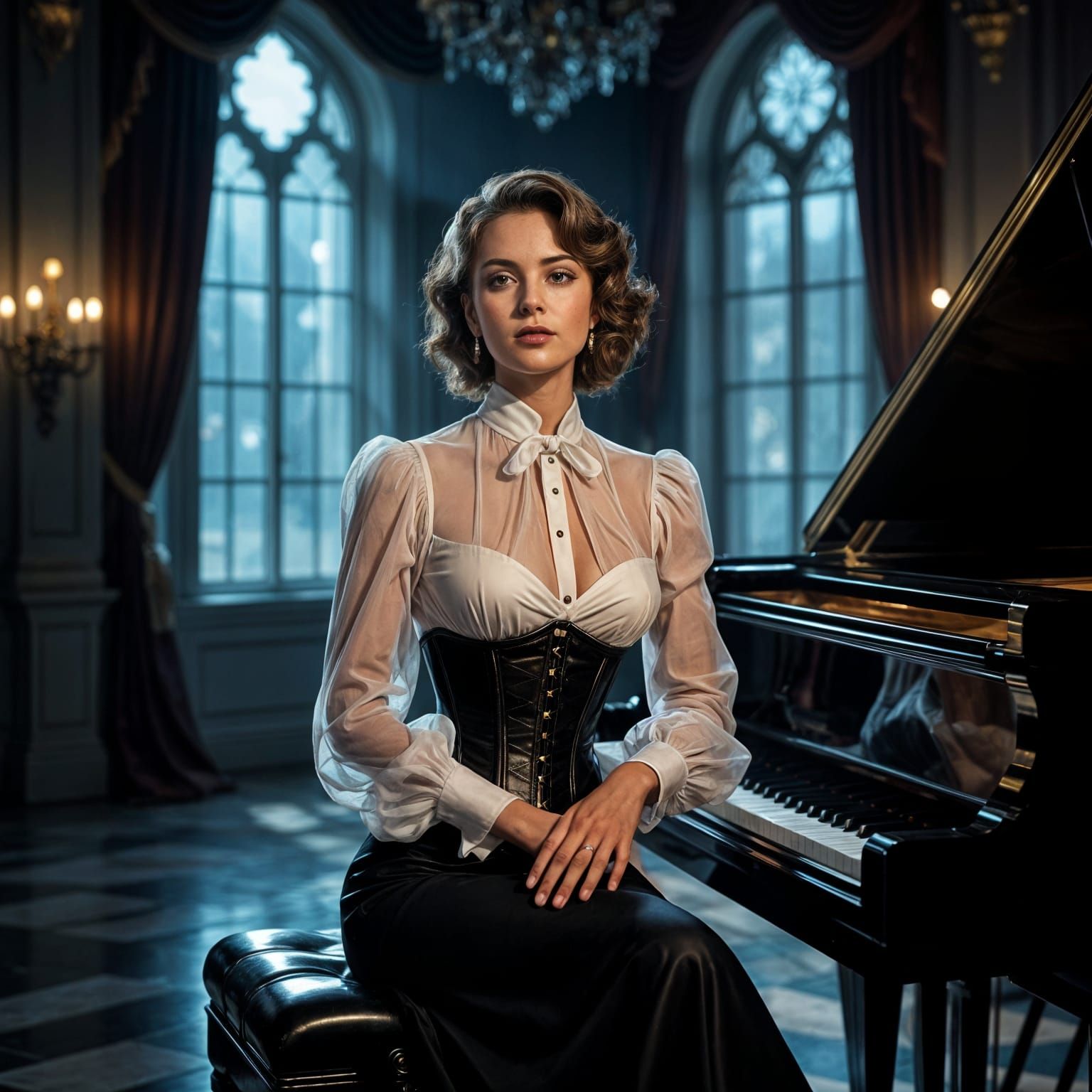 Elegant Woman at Piano in Vintage Glamour Style