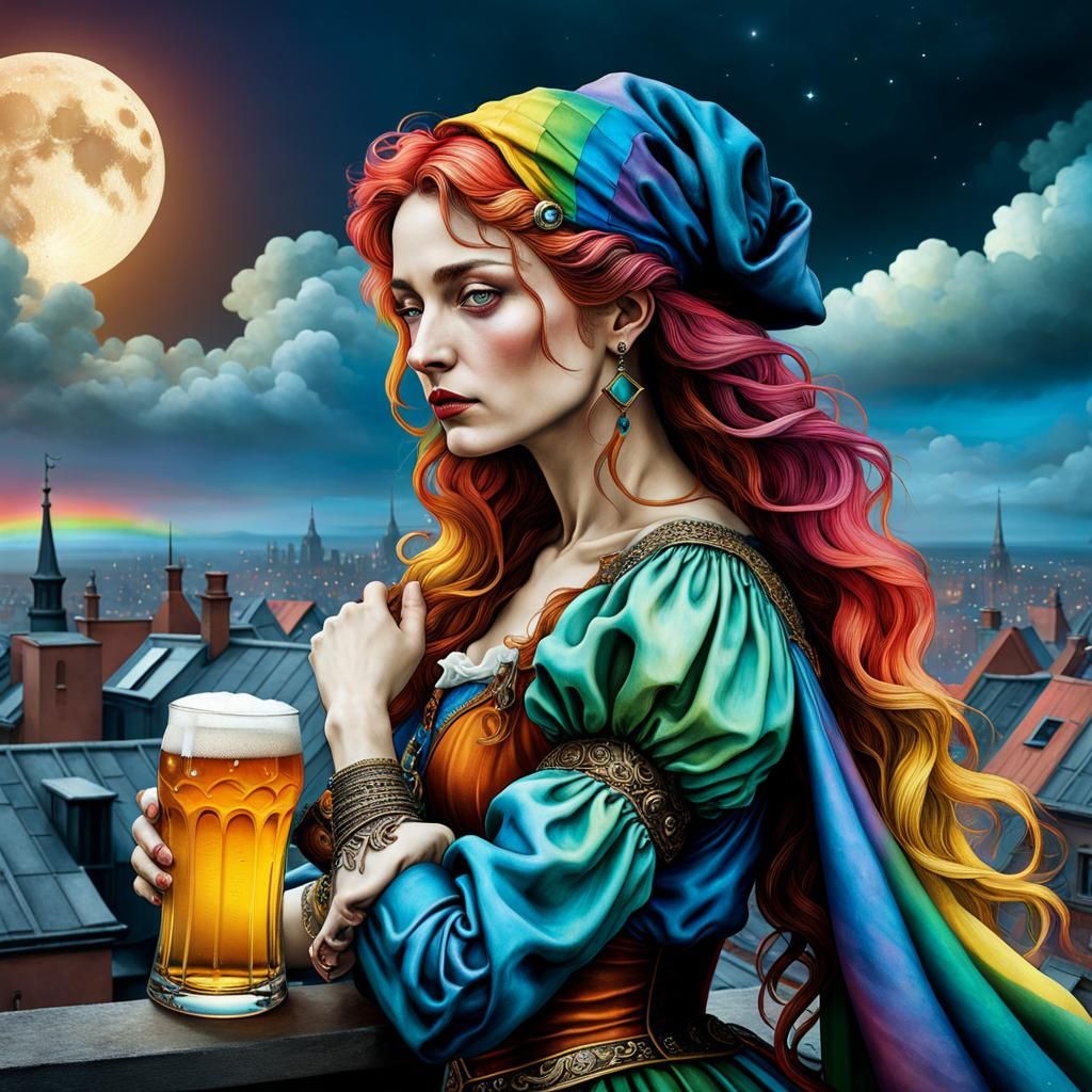 Sad Woman with Beer: Surreal 3D Render