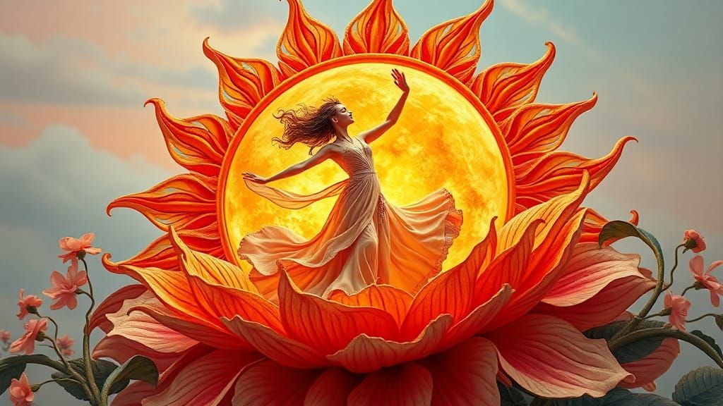 Surreal Sun and Moon Flower Watercolor