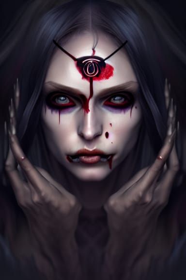 Vampire Girl with Third Eye in Pagan Style