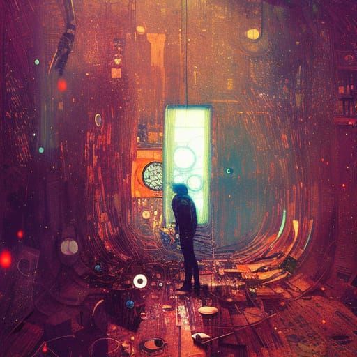 Man Trapped in Time Vortex, Klimt-Inspired Art