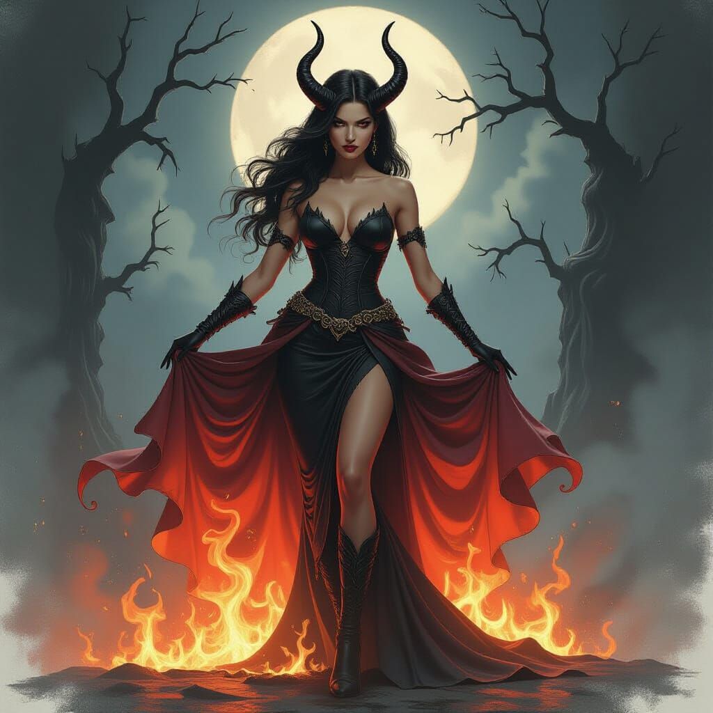 Menacing Female Demon in Dark Fantasy Style