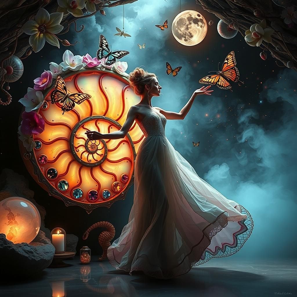 Bioluminescent Crystal Cavern with Mythical Creatures