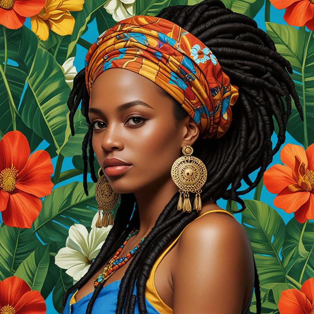 Elegant Woman with Exuberant Dreadlocks Dancing in Vibrant E...