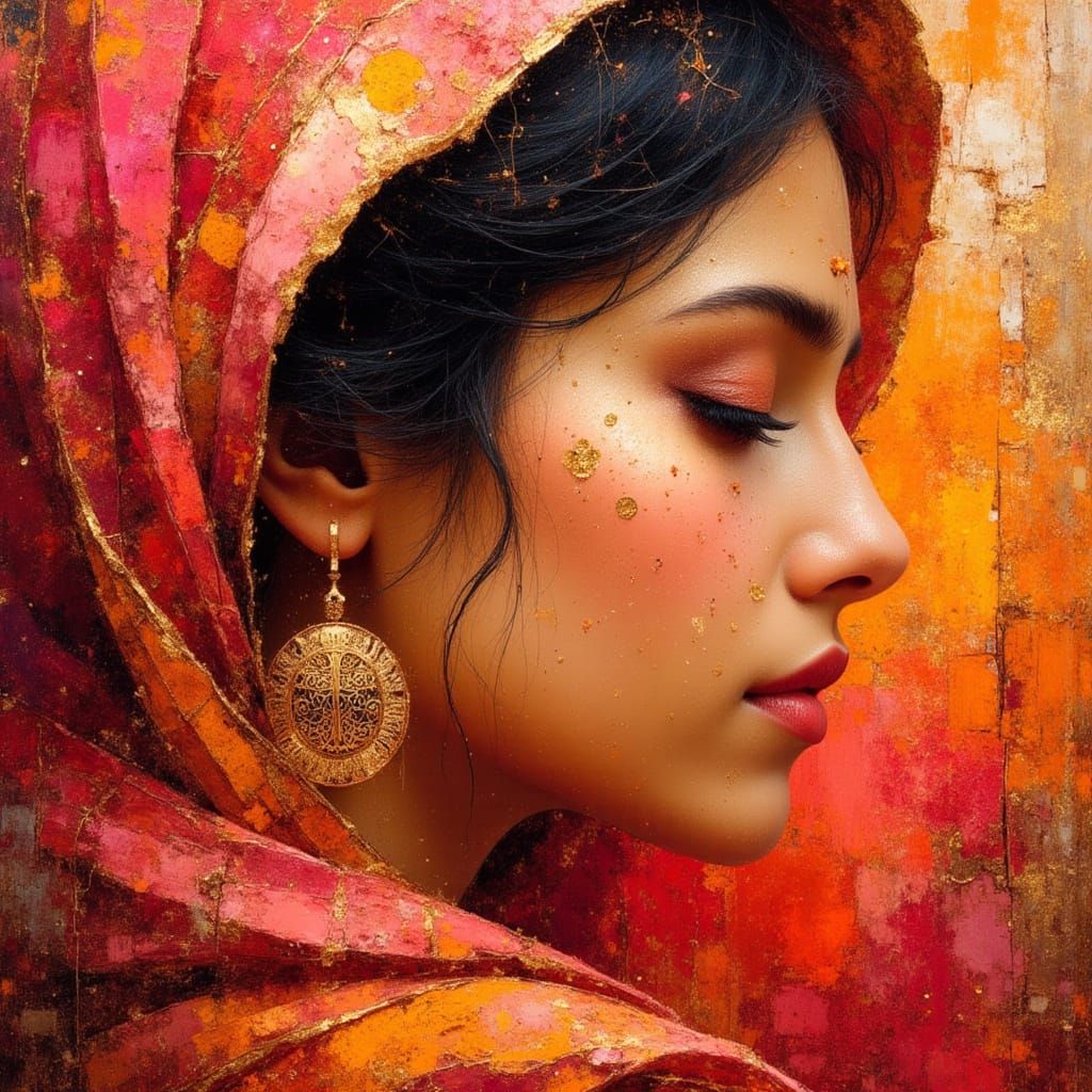 Beautiful Shy Indian Bride in Ethereal Mixed-Media Style