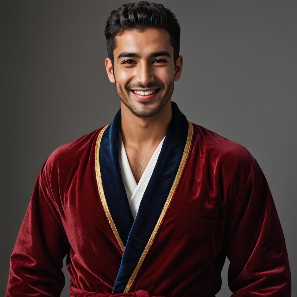 Joyful Man in Red Robe: Impasto Expressionist Portrait