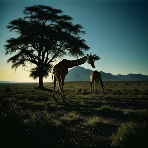 Giraffe Eating Leaves in Sun-Drenched Savannah