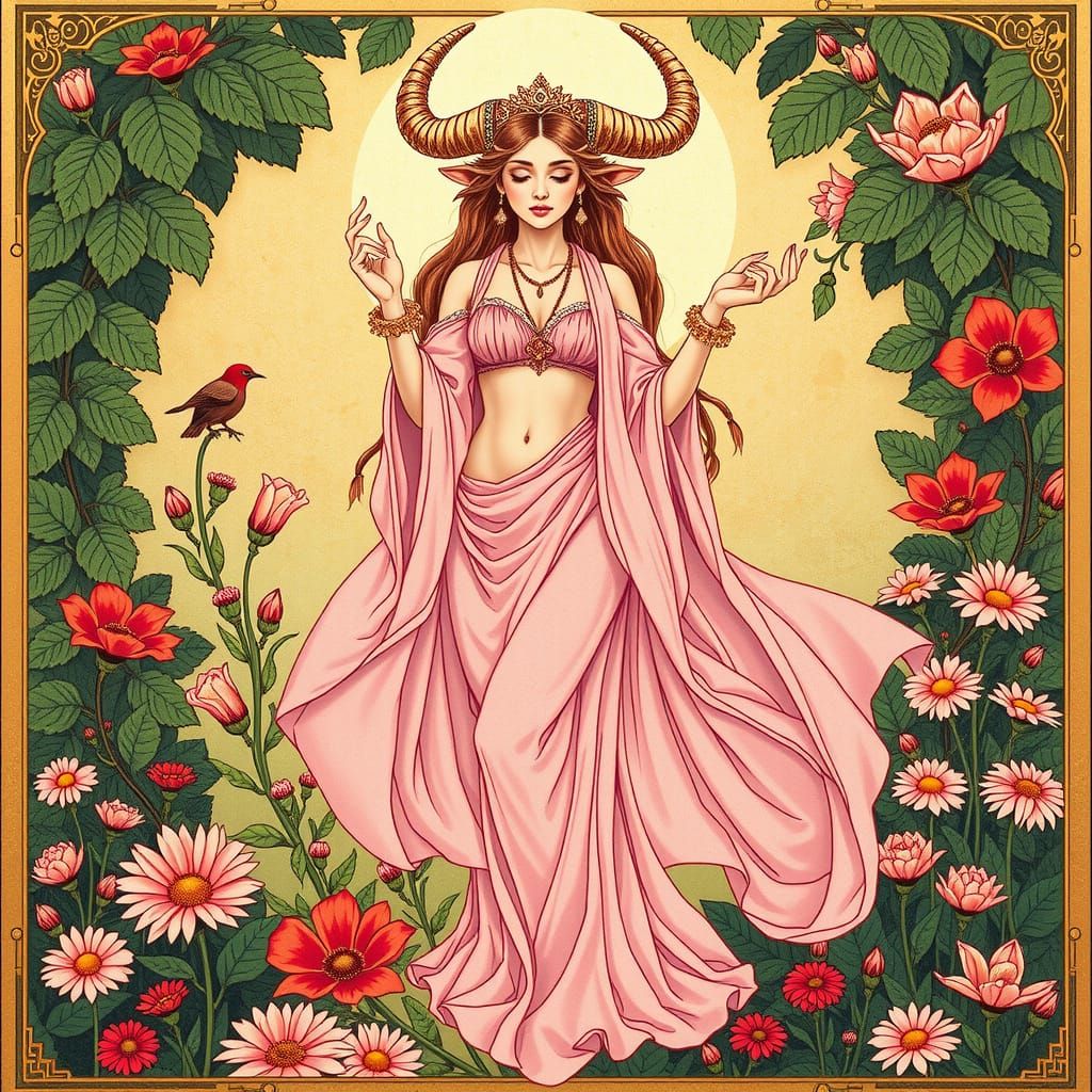 Ethereal Pink Goddess of the Taurus Embodied in Art Nouveau ...