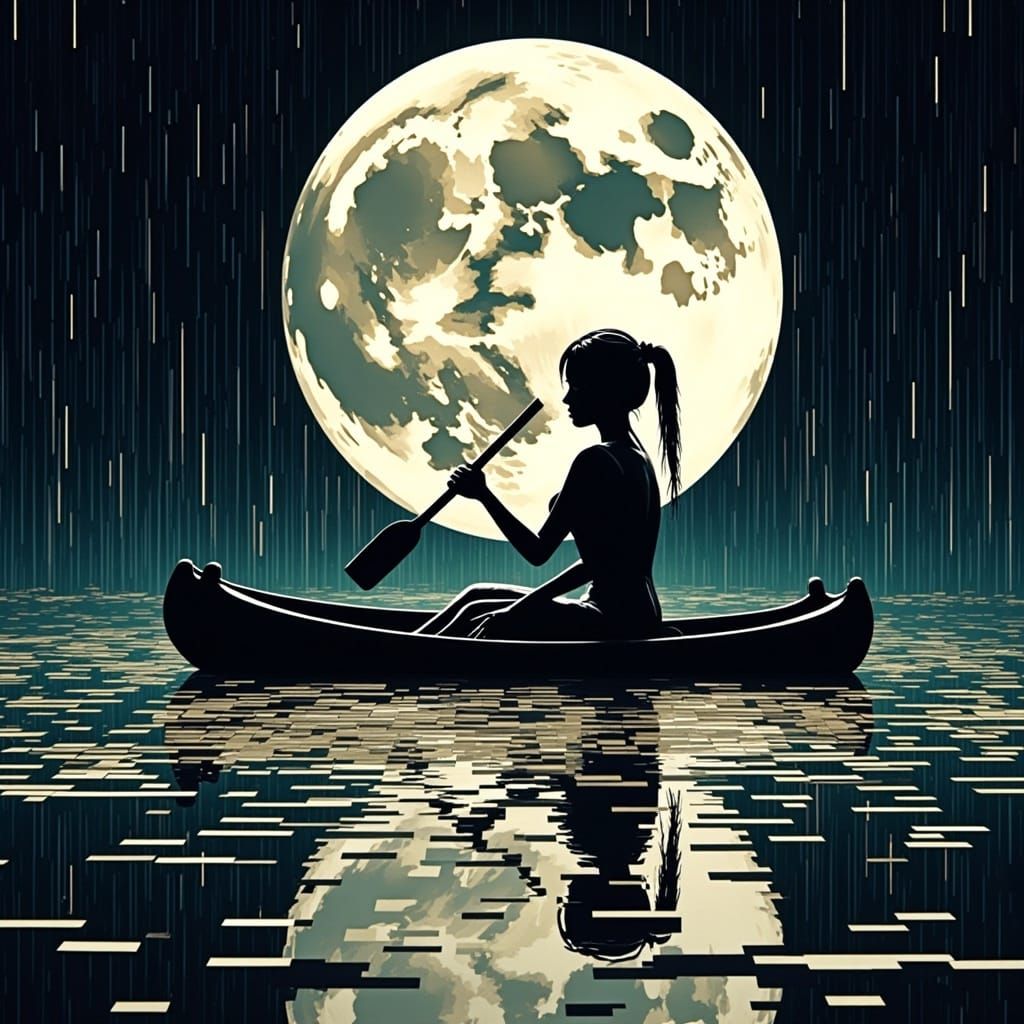 Vibrant Digital Art in Glitch Style Depicts a Serene Chinese...