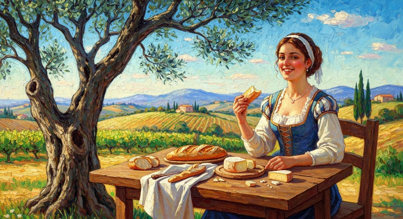 Renaissance Woman Enjoys Italian Countryside Picnic