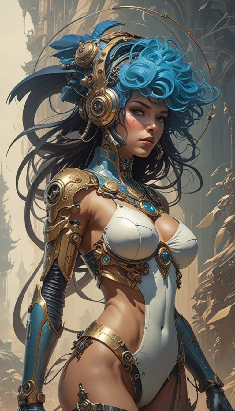 Cyberpunk CYBORG Mage in Vibrant Dreamscape