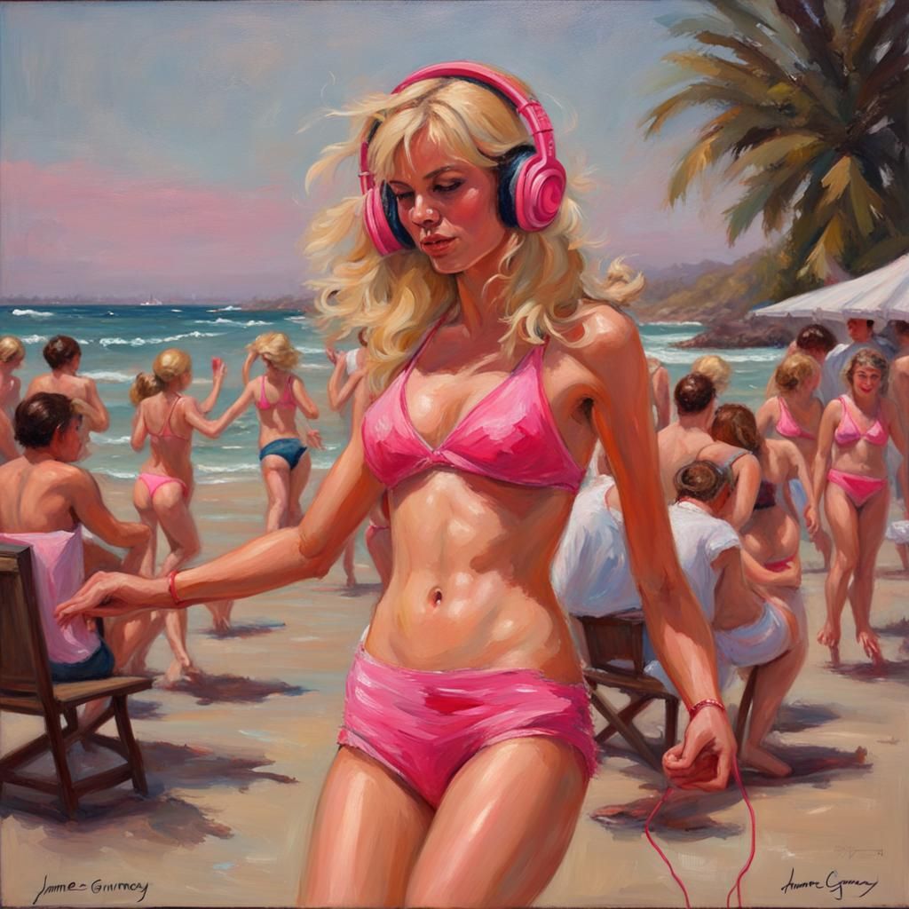 Girl Dancing in Pink, Oil Painting Style