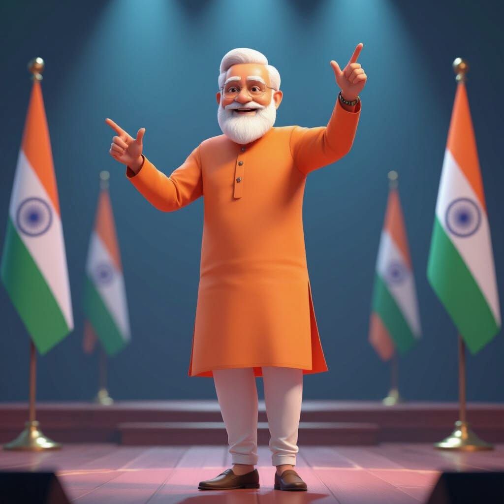 Cartoon Narendra Modi in Motivational Anime Style