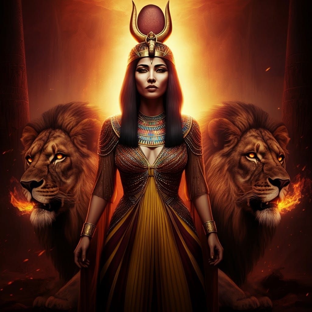 Egyptian Goddess Hert-ketit-s Unleashed in Fiery Glory