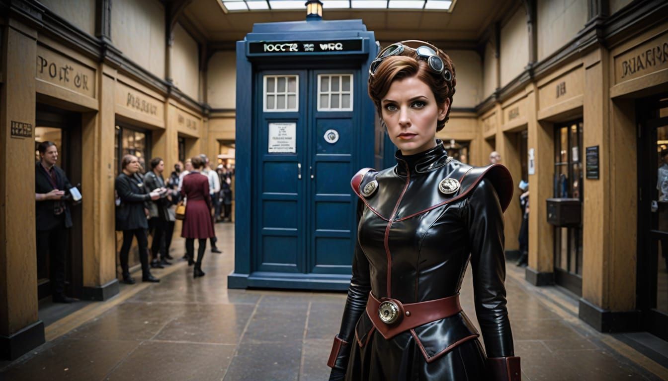Young Woman as Latex Timelord in Wide-Angle Photo