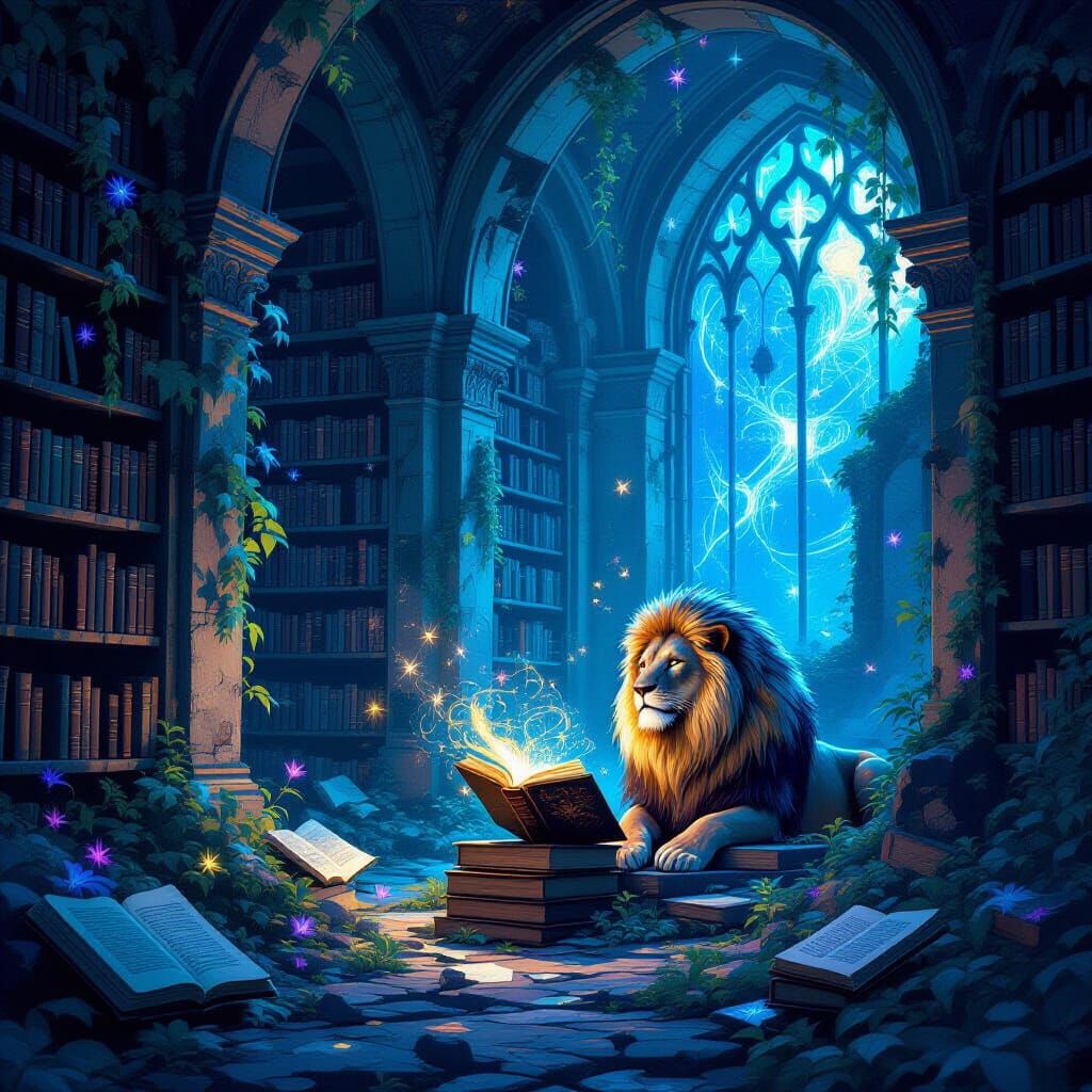 Ethereal Library Ruins Guarded by Stardust Lion