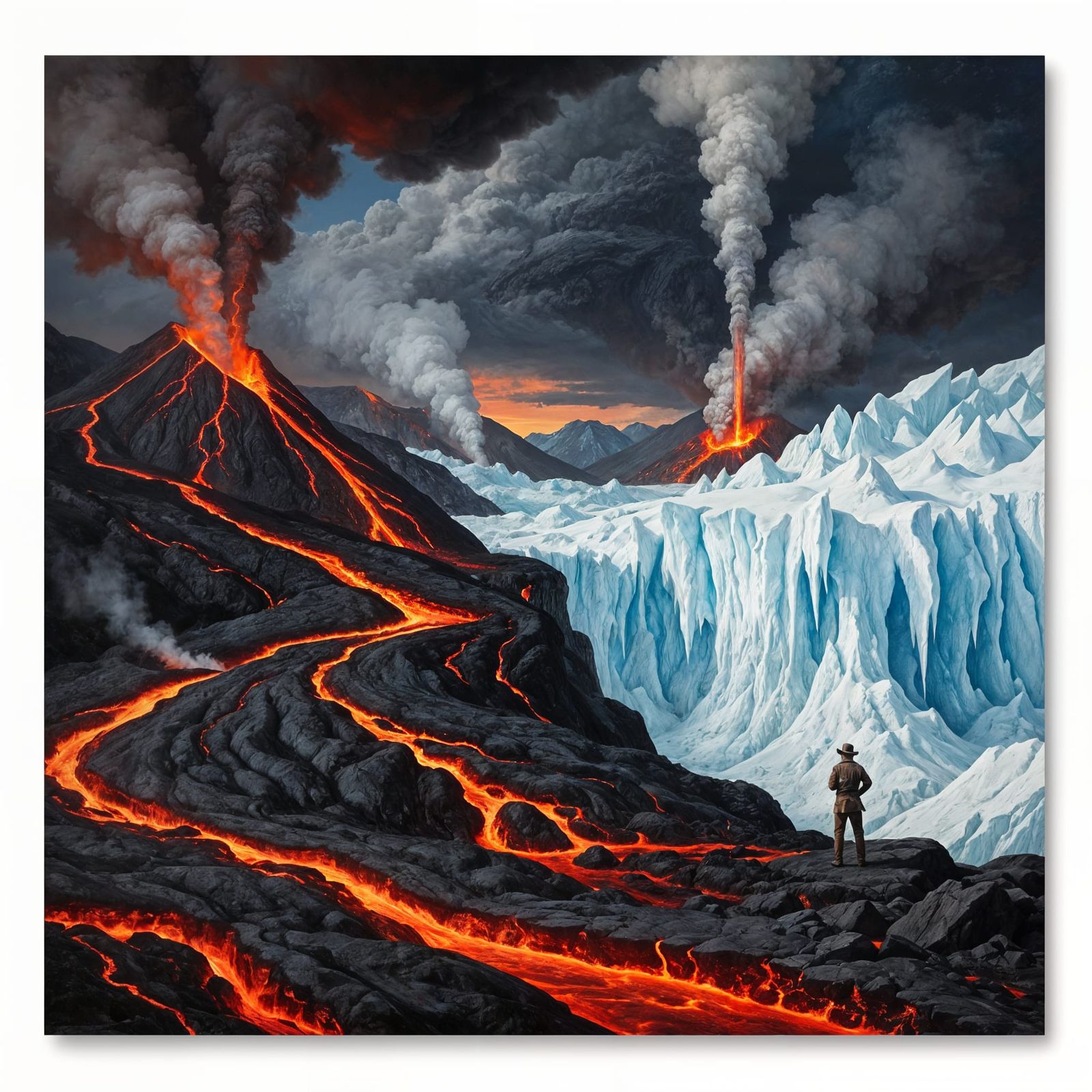 Baroque Volcanic Glacier Collision in Caravaggio Style