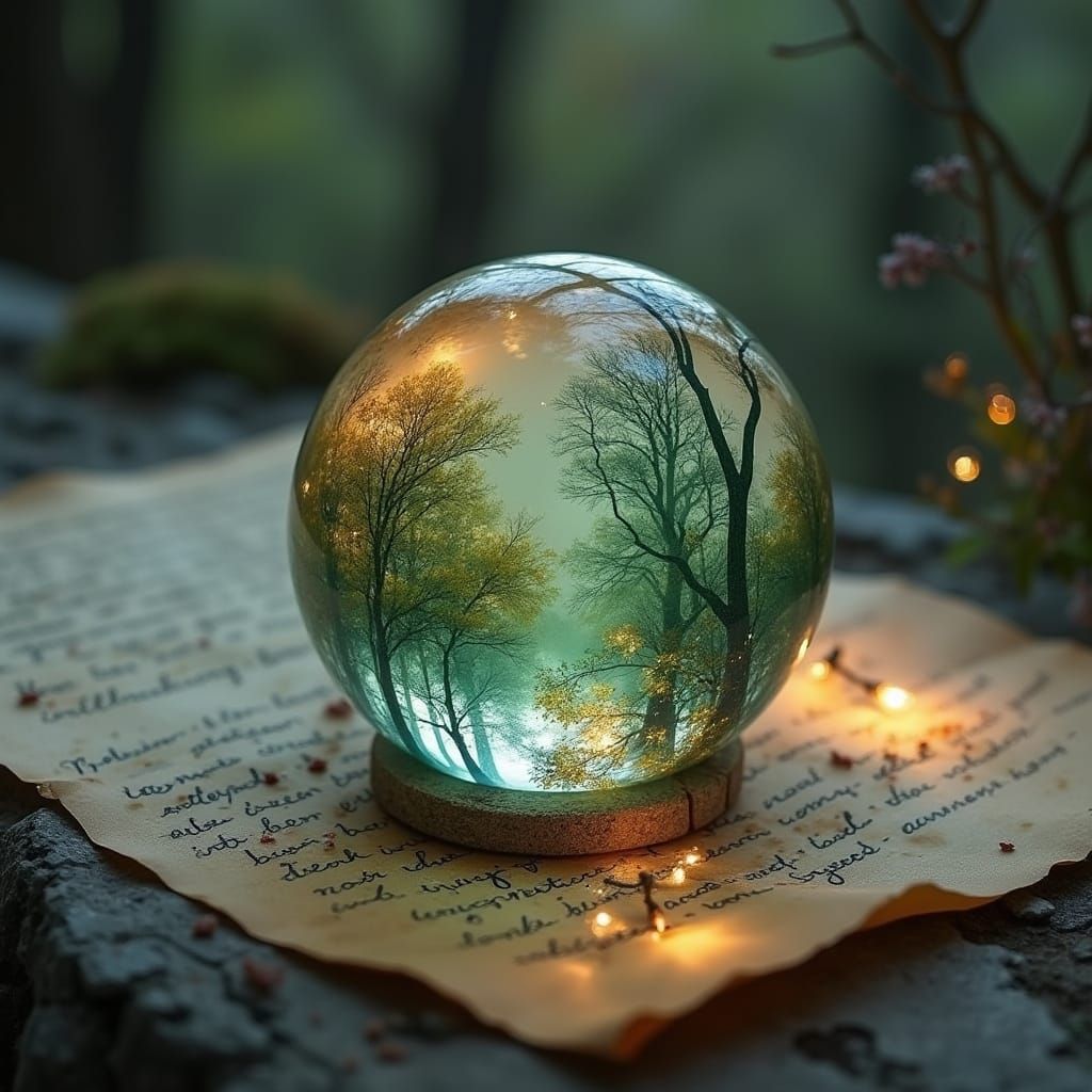 Elven Orb on Parchment in Double Exposure Style