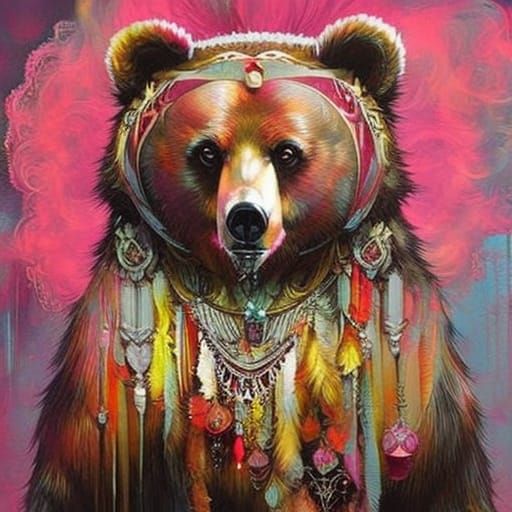 Grotesque Big-Eyed Bear with Intricate Details