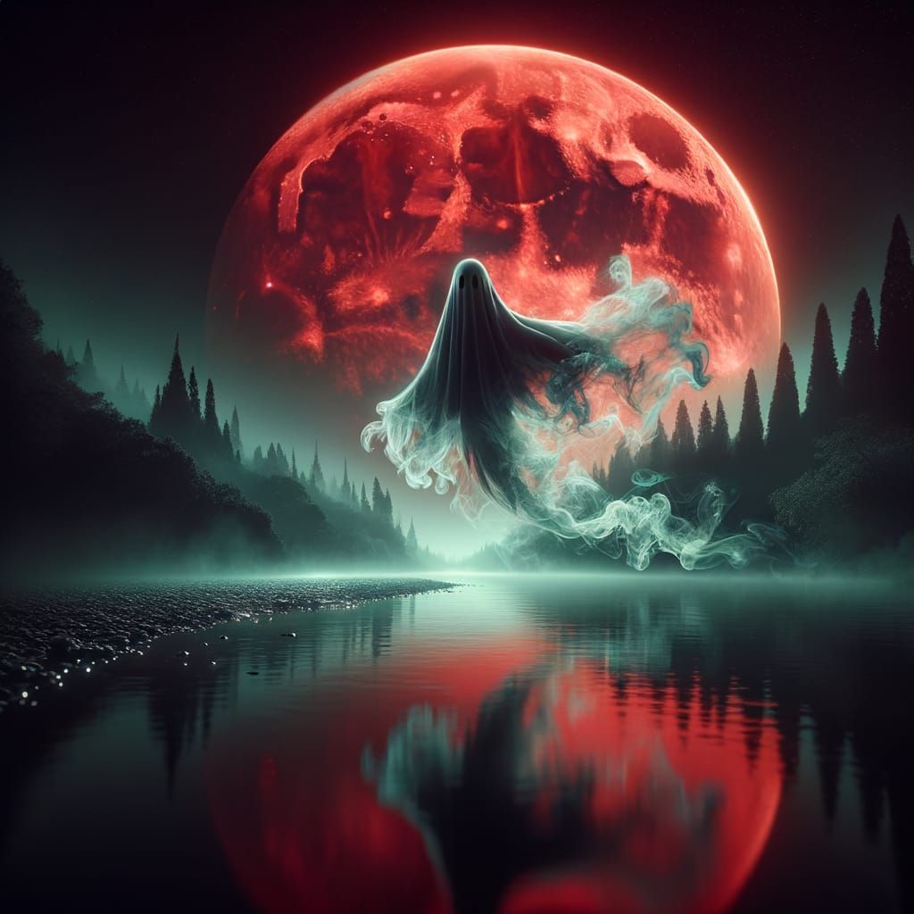 Ethereal Ghost Dances Under Crimson Moonlight