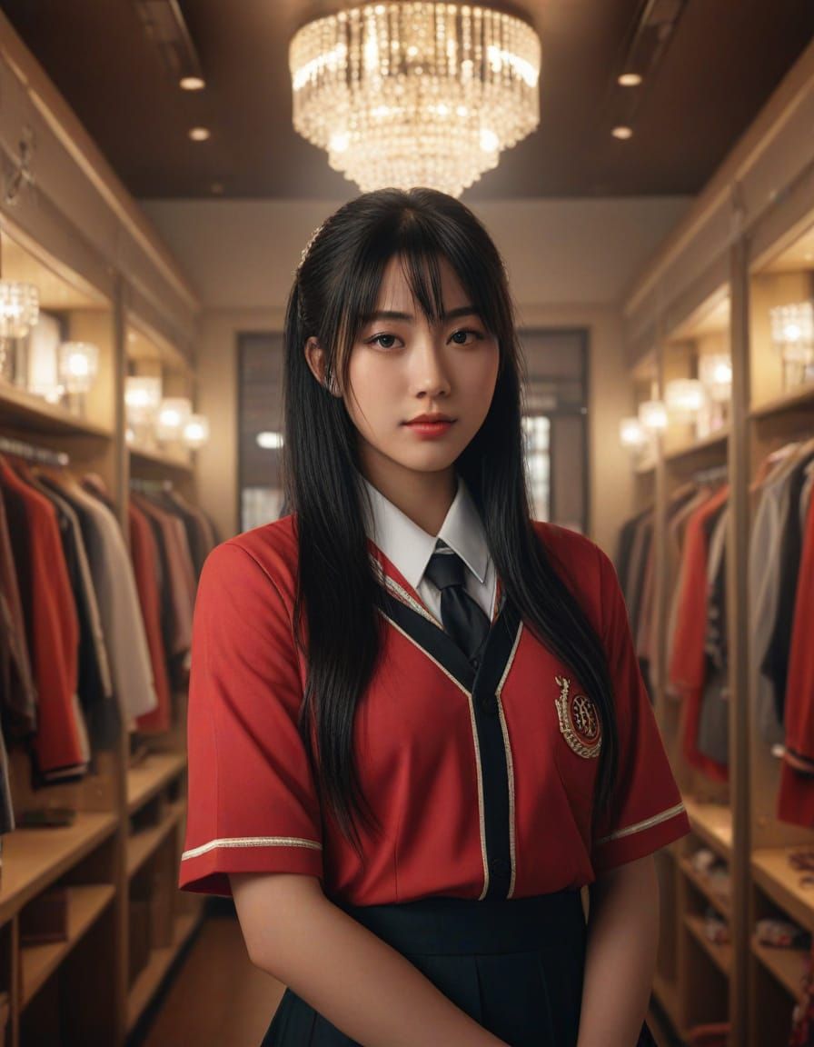 Japanese Girl in School Uniform, Cinematic Lighting