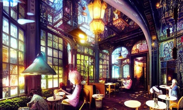 Cozy Cafe: Elaborate Digital Painting