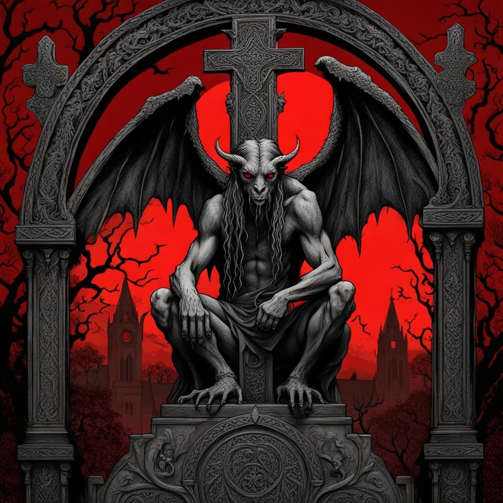 Drooling Demon Goat Gargoyle in Black Metal Style