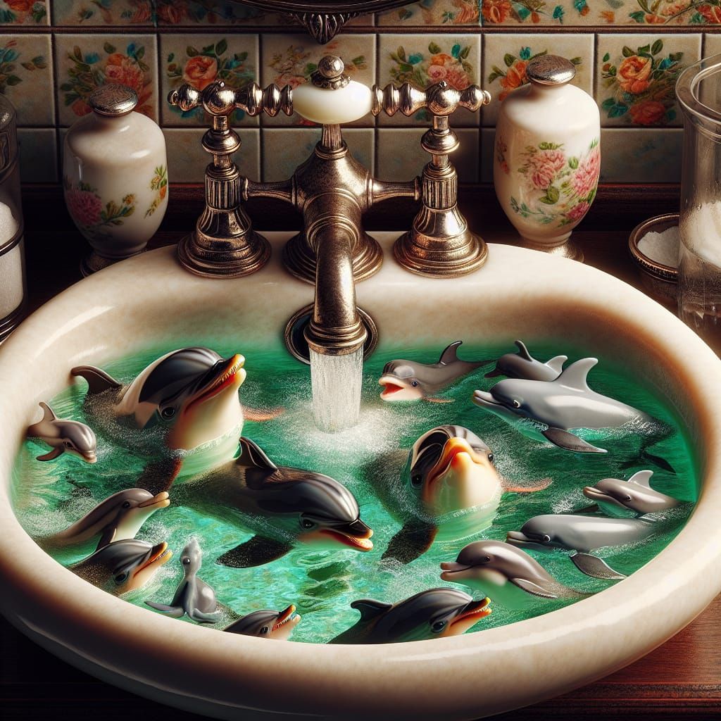 Miniature Dolphins and Whales Play in Sink