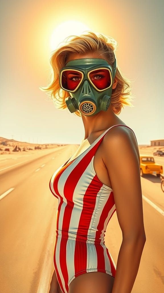 Woman in Desert Highway Gas Mask, Dry Brush Style