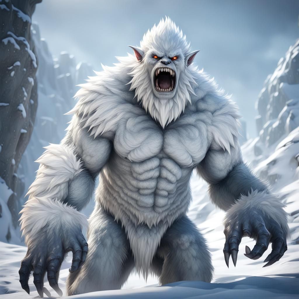 Fantasy Yeti Snarling in Blizzard: 8K Unreal Engine